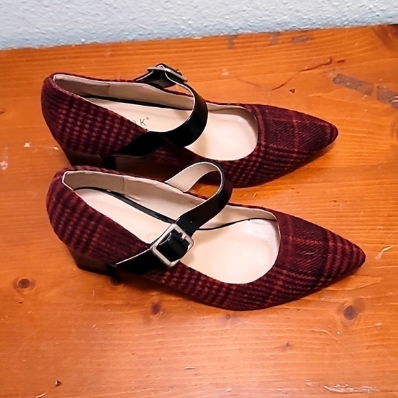 ALLEGRA K WOMEN'S BLOCK HEELS WONDERFUL HOLIDAY PLAID MARY JANE SHOES SZ 8 - Picture 2 of 9